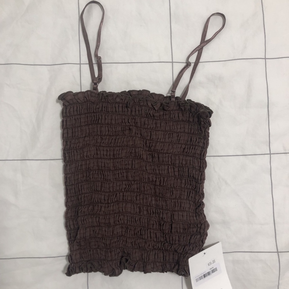 OAK + FORT brown cropped top, US XS-S
